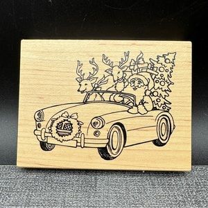 Christmas Santa Stamp, Wood Mounted Rubber Stamp, Stampendous Santa Cruising Sta